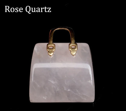Handbag Crystal Stone Quartz Natural Healing Pendant Carved Display Ornament