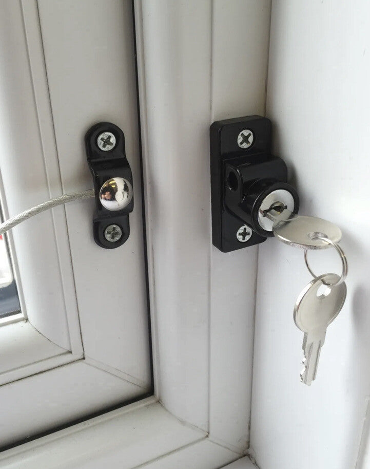 4 Black Window Door Restrictor Safety Lock UPVC Child Security Wire Cable