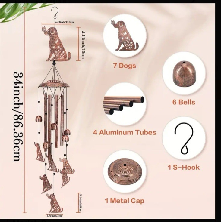 Animal Cat Dog Wind Chime Turtle Butterfly Outdoor Metal Home Patio Porch Garden