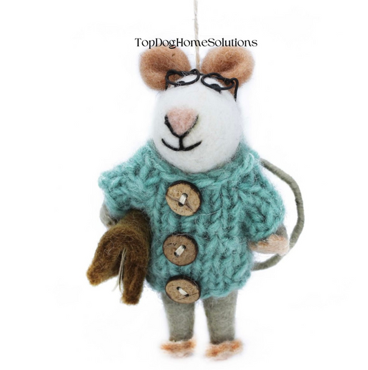 Student Mouse Hanging Felt Coat Glasses With Book Green JumperDecoration Gift