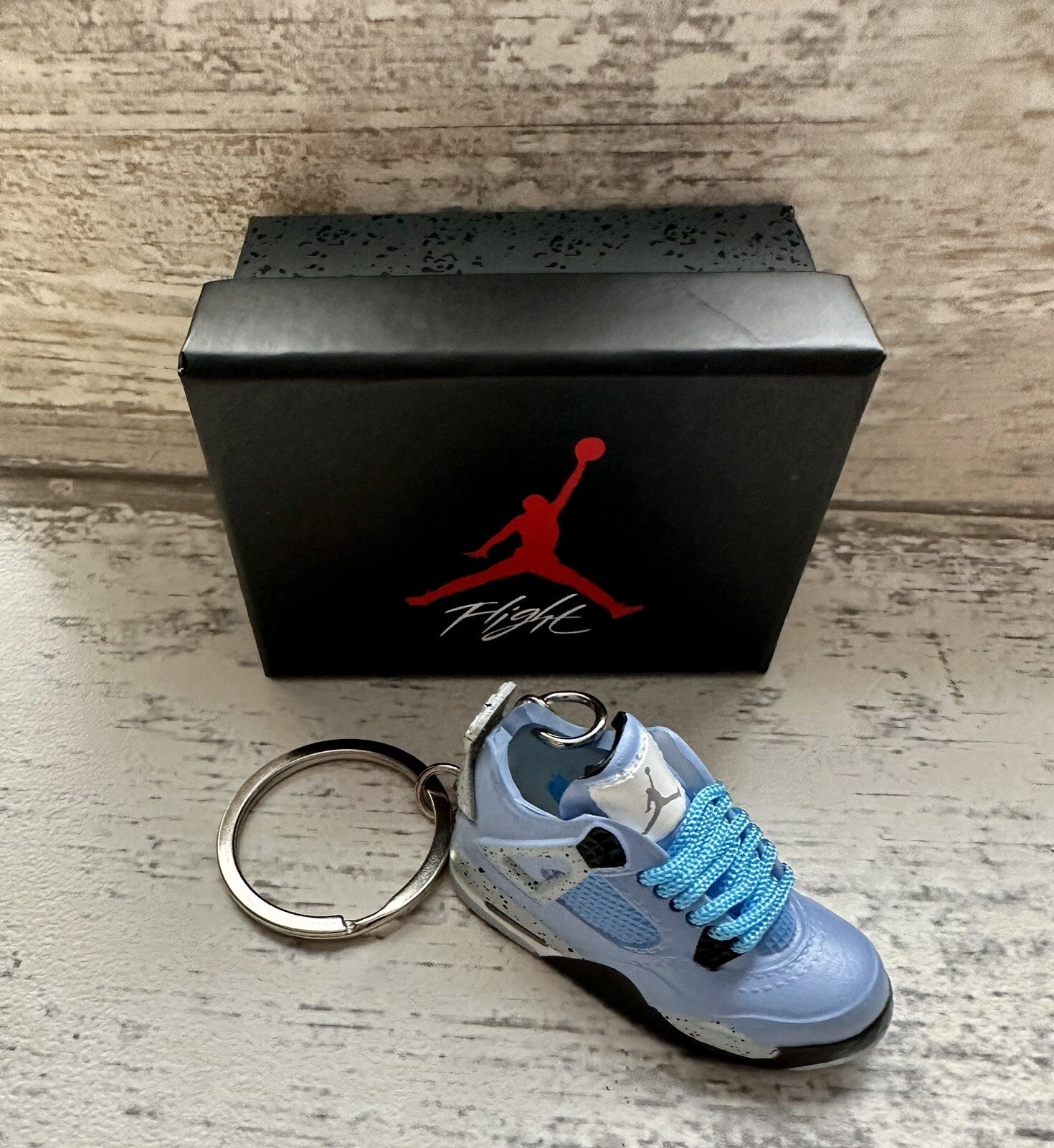 Mini Nike Jordan 4 3D Trainer sneaker Keyring Blue shoe Gift Box Christmas key