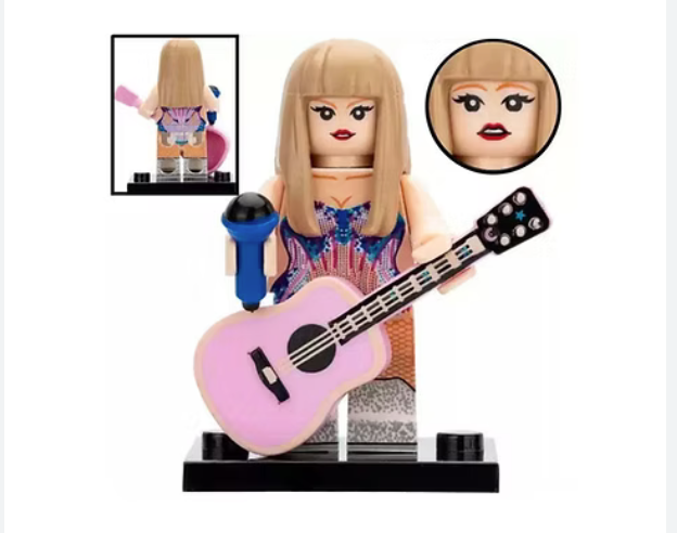 Cute Taylor Inspired 3D Mini Figure On Stand Eras Gift Cake Topper Brick