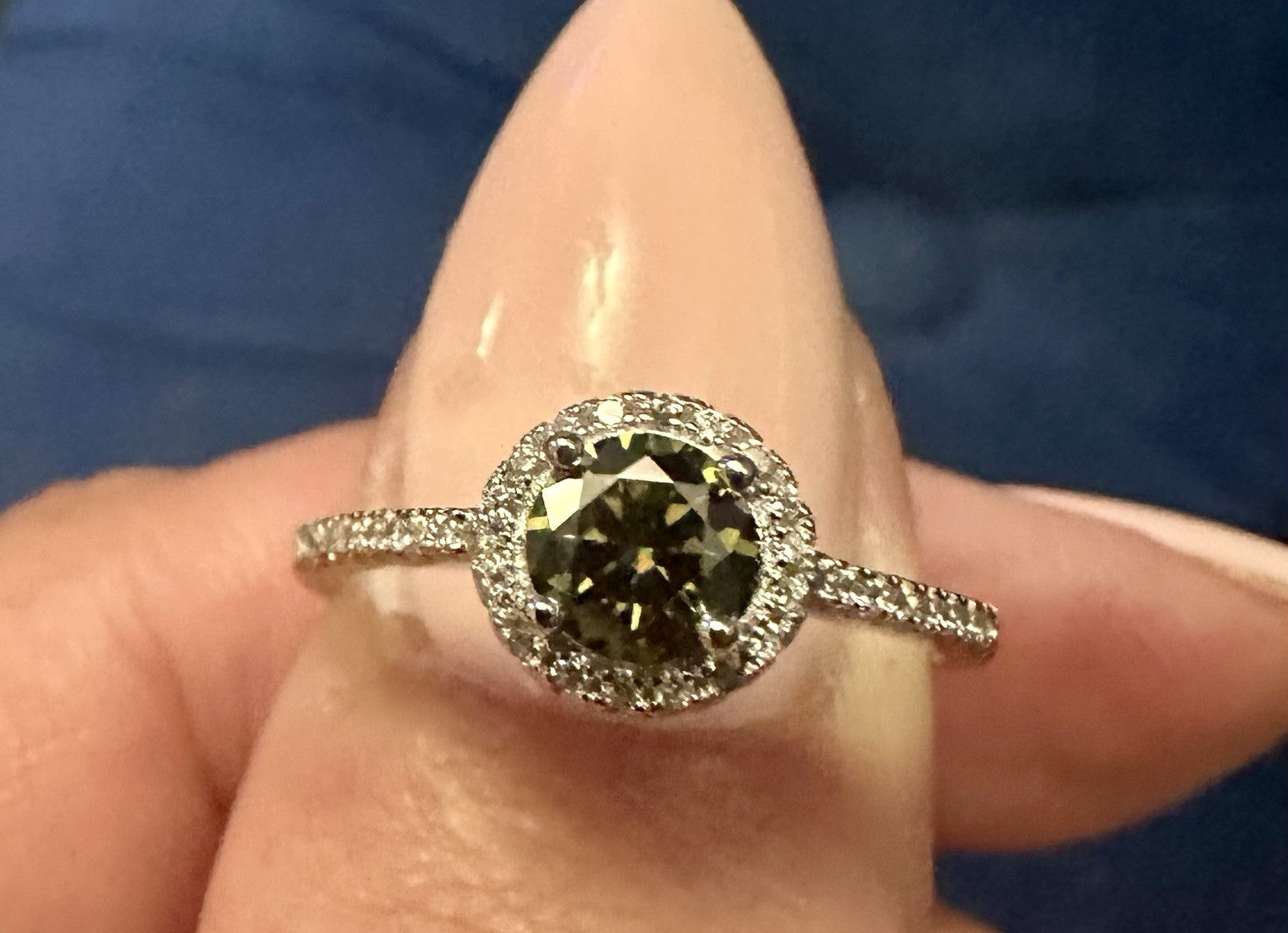 S925 Sterling Silver Ring Chameleon Green Adjustable VVS1 Cut Moissanite 18k