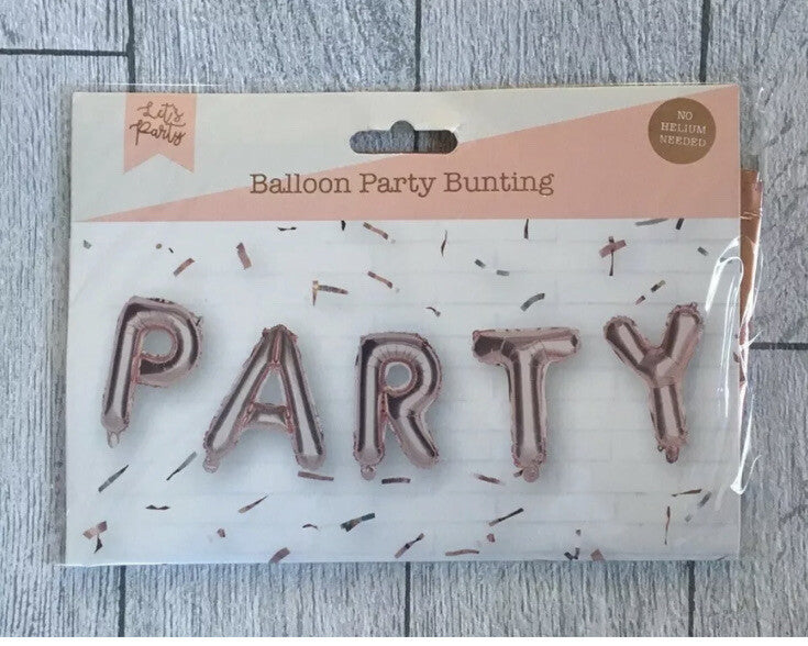 ROSE GOLD “PARTY” WORD LETTERING BALLOON SELF INFLATING NO HELIUM REQUIRED