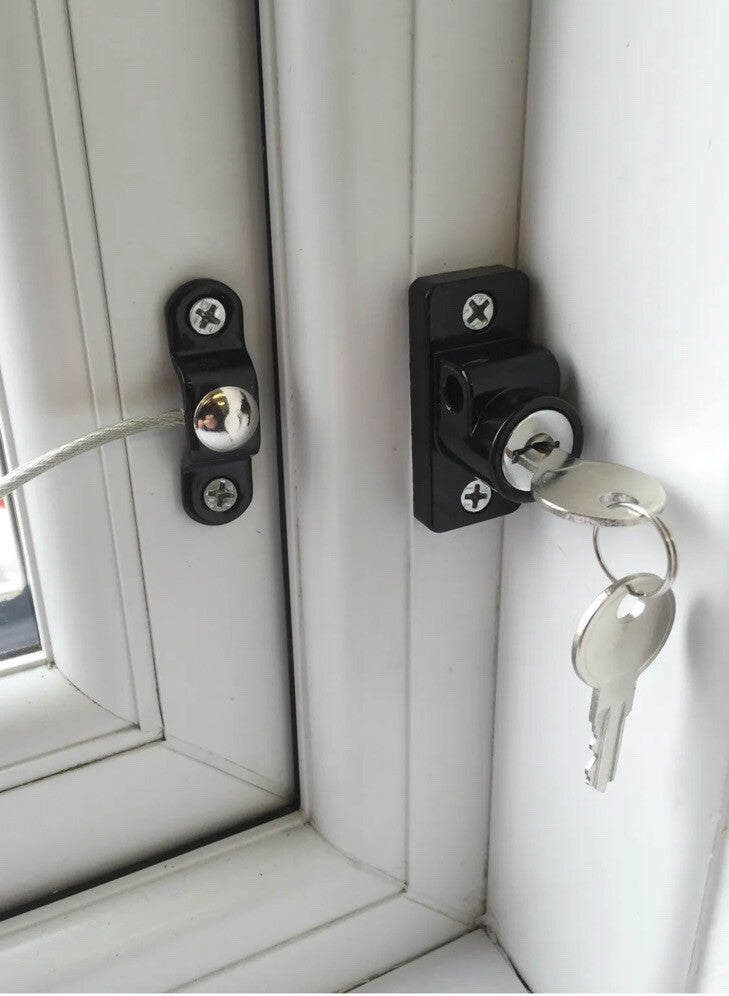 Window Skylight Black Restrictor Safety Locking Lock UPVC Child Security Cable