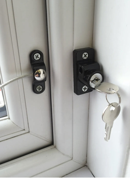 Window Skylight Black Restrictor Safety Locking Lock UPVC Child Security Cable