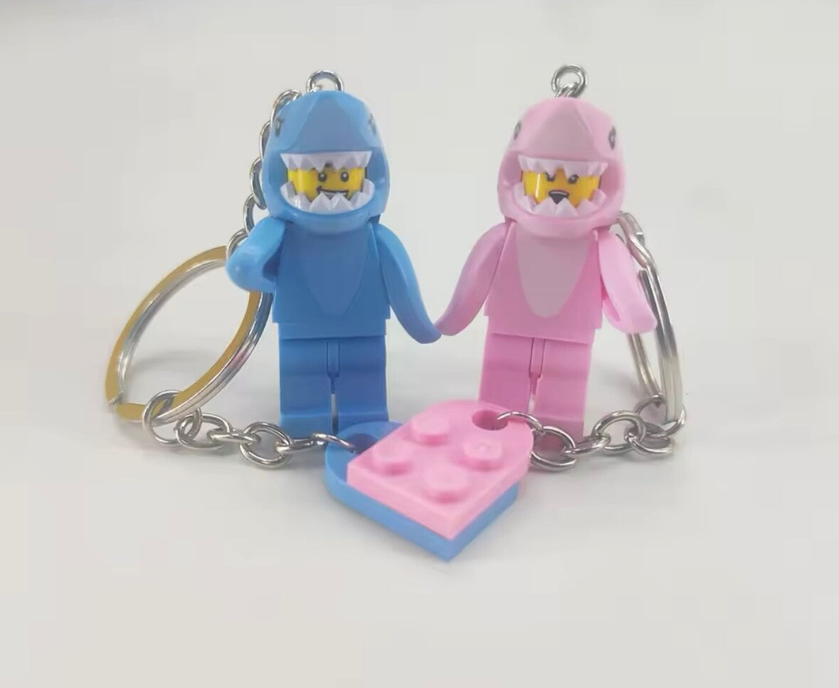 Couples matching Valentines Blue & Pink Shark suit Man Girl Keyring Car keys