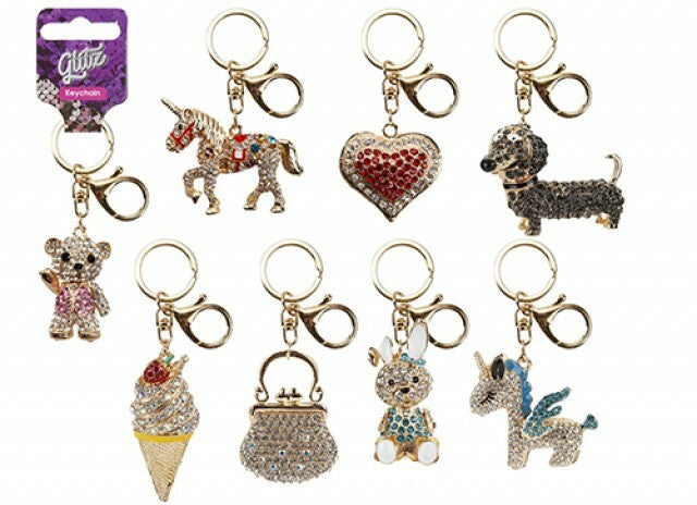 Heart crystal keyring Valentine blue Red green rhinestone diamanté Gift charm