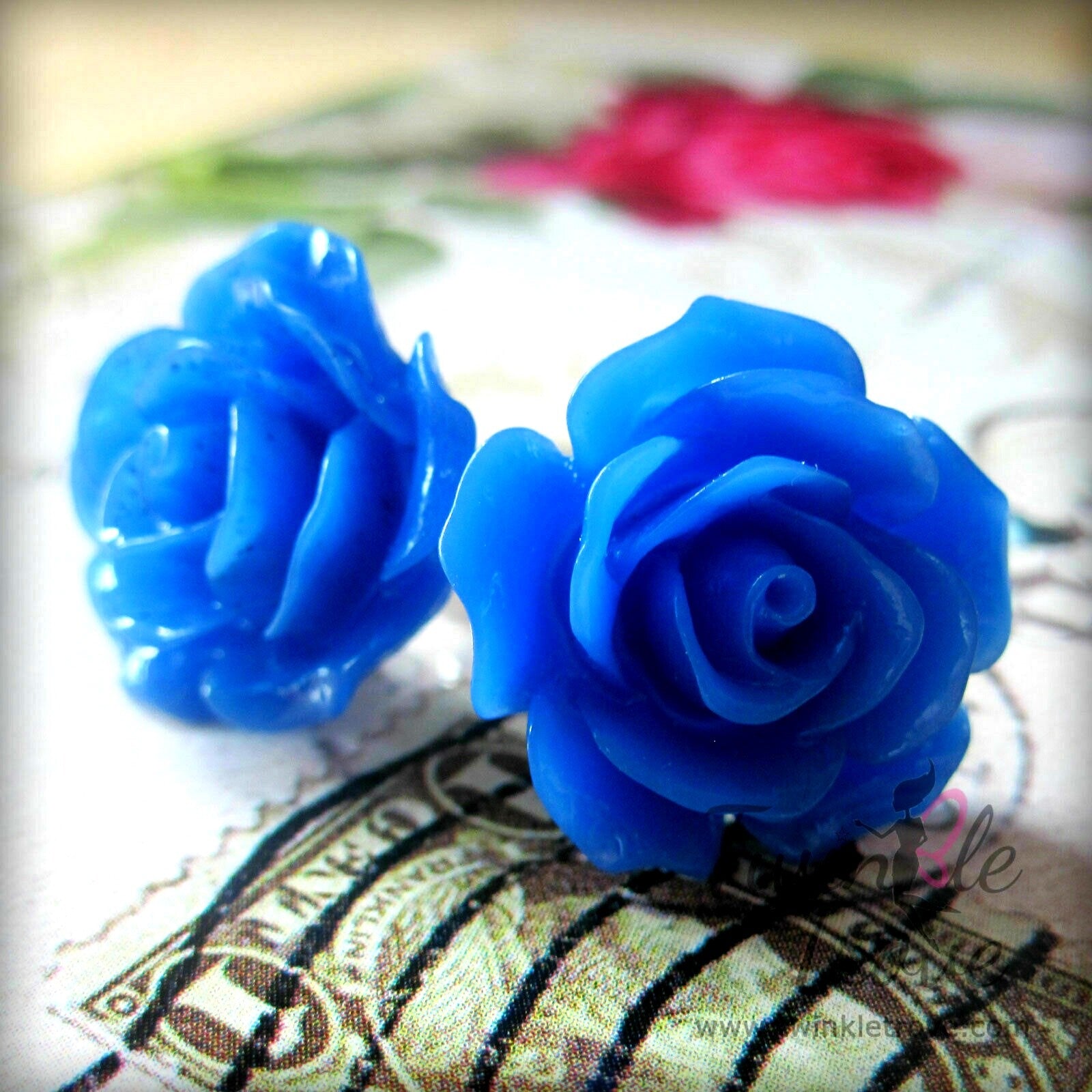 Vintage Burlesque Rose Stud Earrings Retro Boho Emo Gift red pink white green