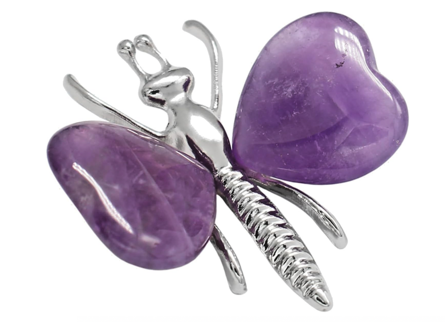 Natural Crystal Heart Stone Wings Silver Butterfly Energy Animal Ornament  Gift