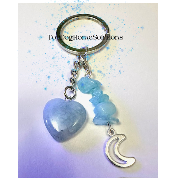 Crystal Angelite Heart Pendant Key Ring Healing Stone Chakra Car Key Gift Bag