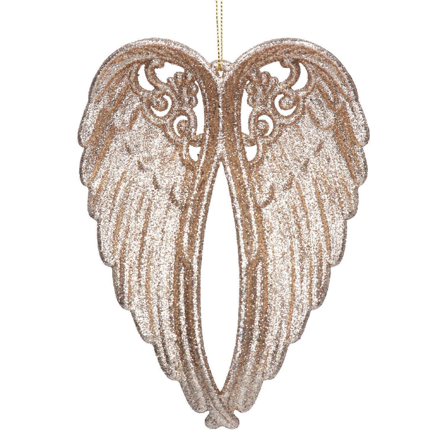10 x Angel Wings Christmas Rose Gold Hanging Glitter Decoration Tree Ornament