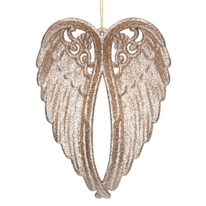 10 x Angel Wings Christmas Rose Gold Hanging Glitter Decoration Tree Ornament