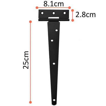 TEE T HINGE BRACKET GATE 4"  6" 8" 10" 12"  100mm BLACK GARDEN DOOR SHED SCREWS+