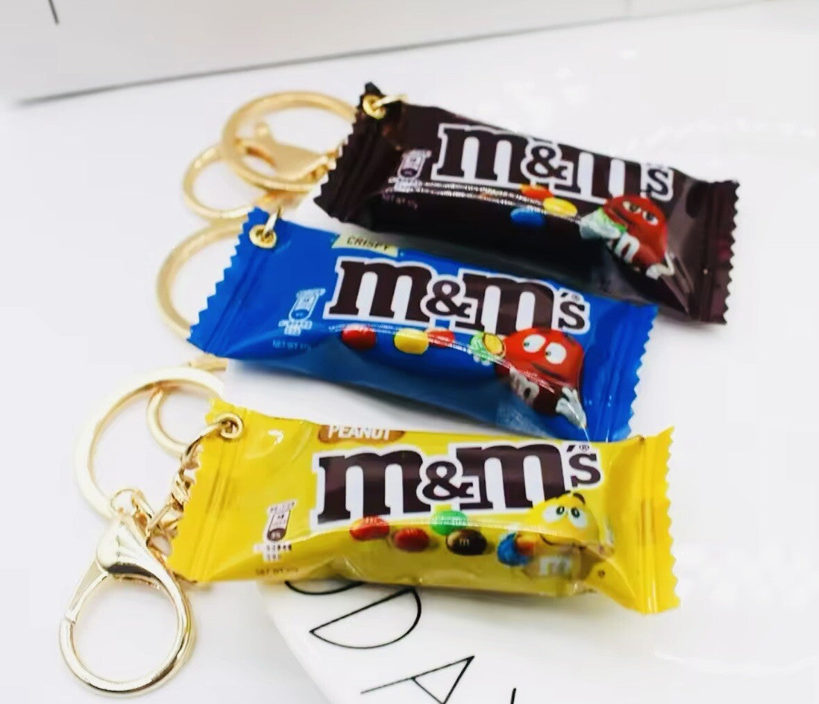Chocolate M & Ms Keyring Bag Charm 3D Car Keys Chain Yellow Blue Brown Sweets