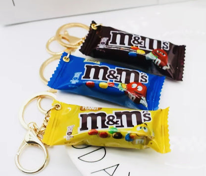 Chocolate M & Ms Keyring Bag Charm 3D Car Keys Chain Yellow Blue Brown Sweets