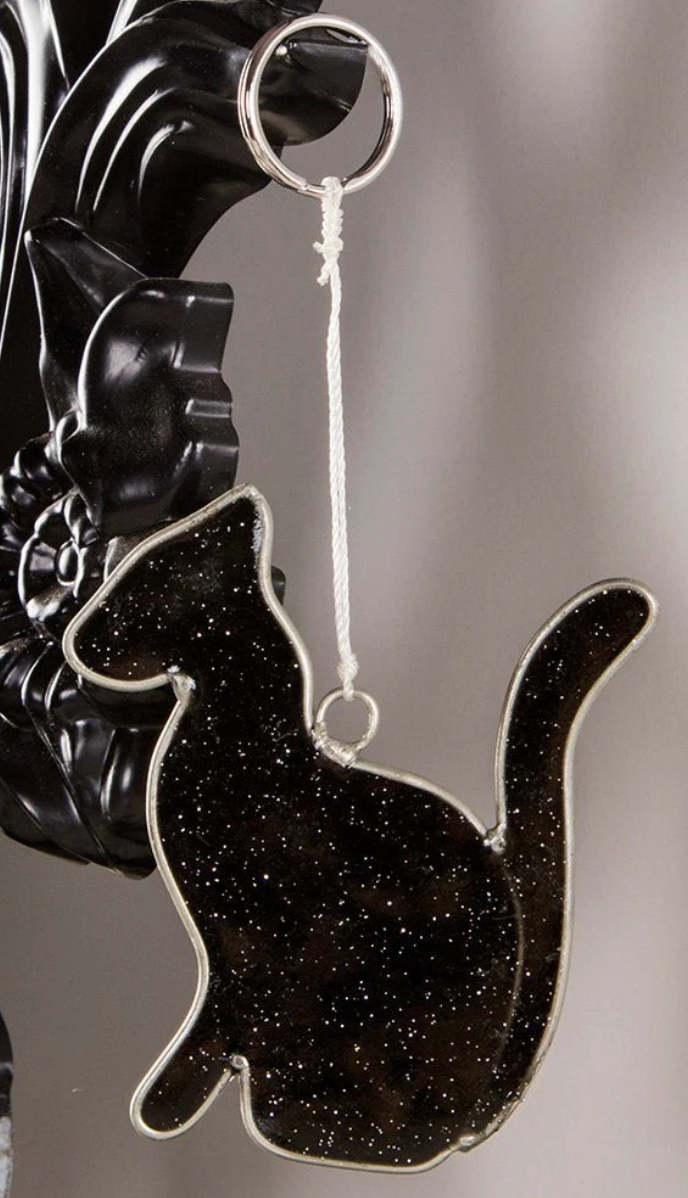 Hanging Halloween black cat sun catcher resin glass bat cauldron moon star decor