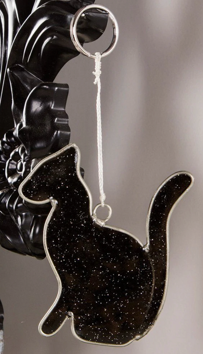 Hanging Halloween black cat sun catcher resin glass bat cauldron moon star decor