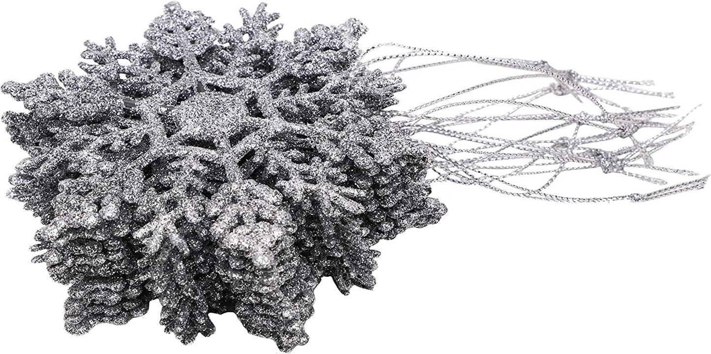 Silver Christmas 6 Pack Glitter Snowflakes Hanging Tree Decorations Frozen Pack