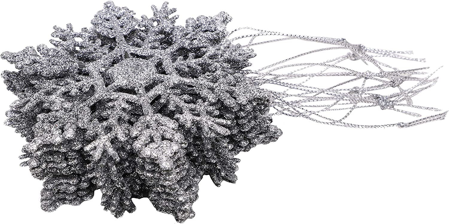 Silver Christmas 6 Pack Glitter Snowflakes Hanging Tree Decorations Frozen Pack