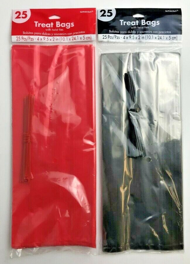 Birthday Halloween Party Bags 25 Black Small Children's Gift Loot Ties 4”X 9”x2”