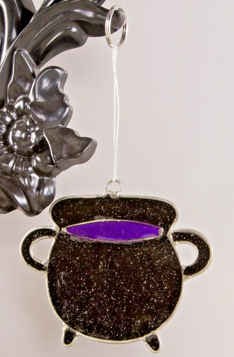 Hanging Halloween black cat sun catcher resin glass bat cauldron moon star decor