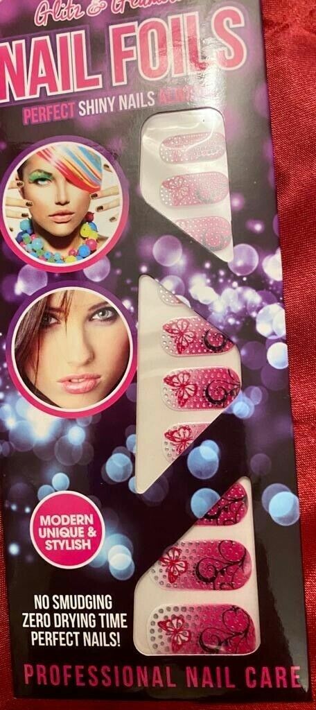 20 x Stick on Nails Foils art decal transfer pink flowers butterfly rose animal