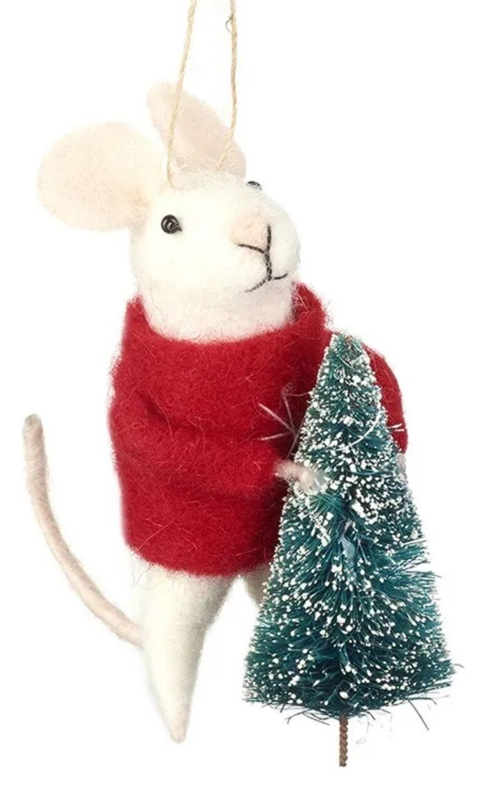 Christmas Mouse Hanging Felt Jumper Carrying Tree Decoration Winter Ornament