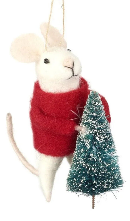 Christmas Mouse Hanging Felt Jumper Carrying Tree Decoration Winter Ornament
