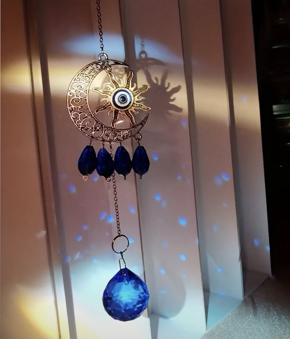 Hanging Evil Eye Suncatcher Sapphire Blue Crystal Protection