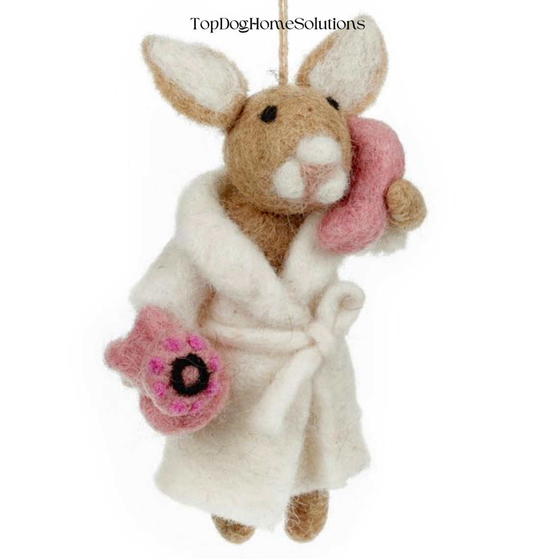 Lady Gossiping Phone Felt Bunny Rabbit in dressing Gown Hanging Decoration Gift