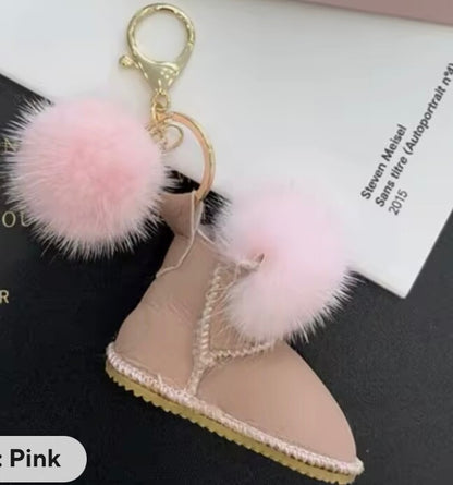 Cute Furry Snow brand boot keyring Gift pom pom Fur shoe Keychain Bag Charm