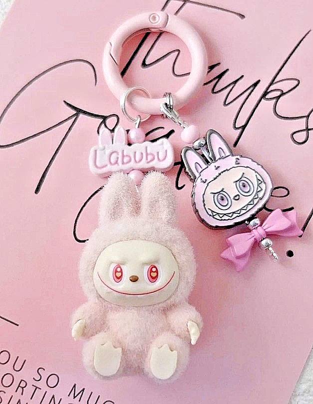 Cute Handmade keyring Labububu Heart Charm Pendant Kawaii Doll Keychain Bag
