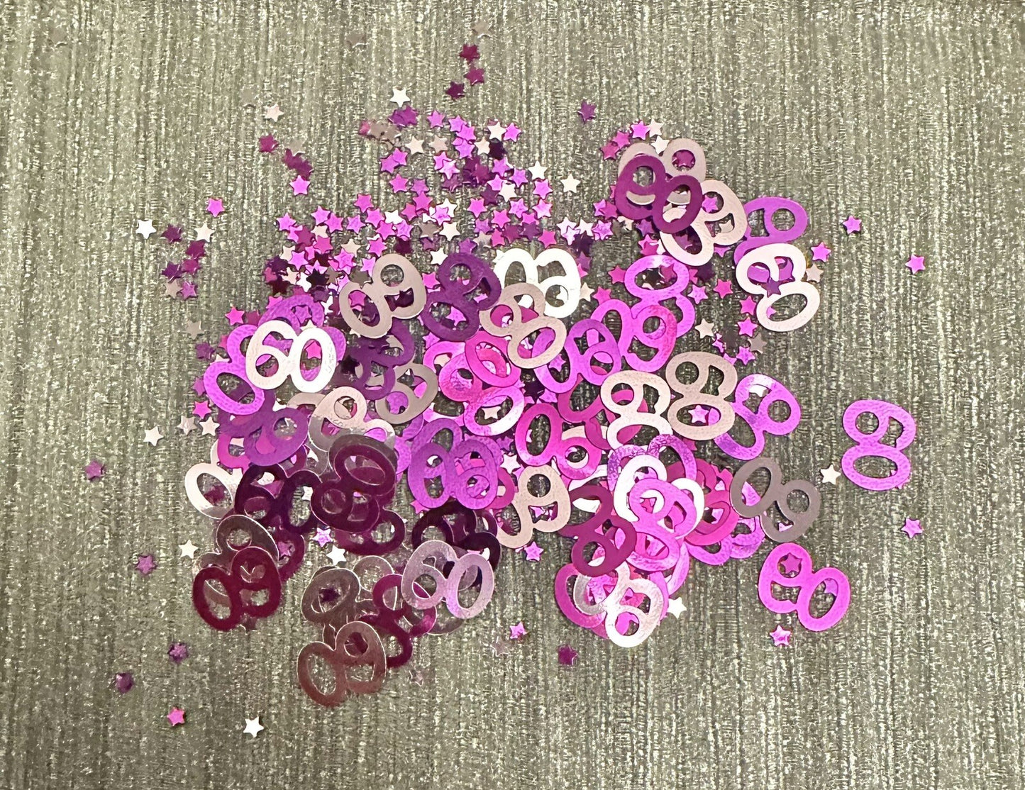Pink 60th Table Confetti Birthday Party Silver Scatter Sparkle foil Decorations