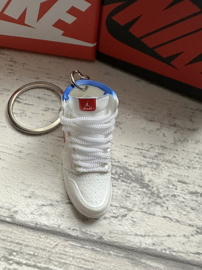 Nike Mini Jordan 3D Trainer sneaker Keyring Blue Red White Lace shoe Gift Box