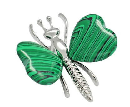 Natural Crystal Heart Stone Wings Silver Butterfly Energy Animal Ornament  Gift