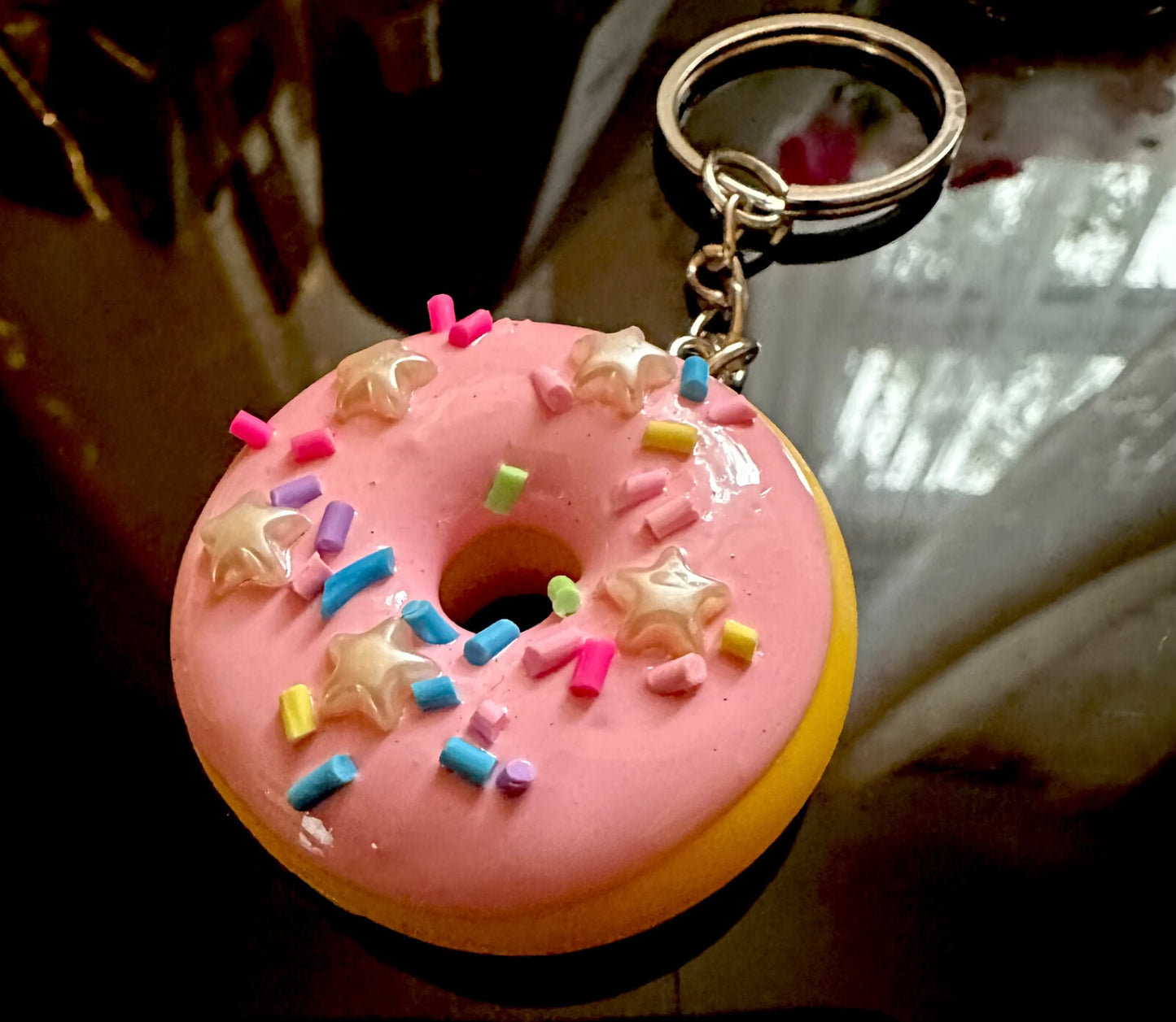 3D Donut Keyring Food Sweet Gift Cute Pink Chocolate sprinkles Car Key Chain