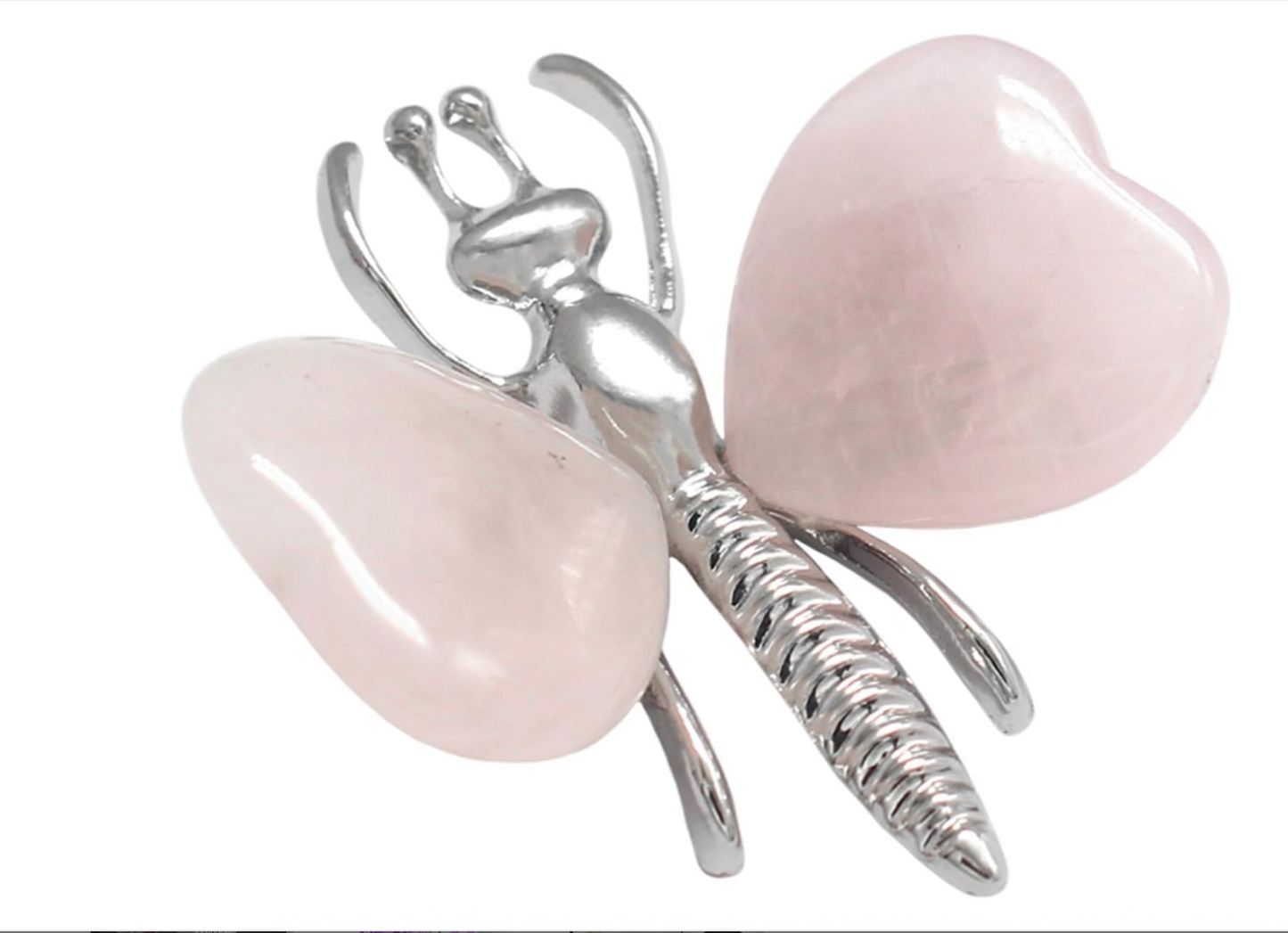 Natural Crystal Heart Stone Wings Silver Butterfly Energy Animal Ornament  Gift