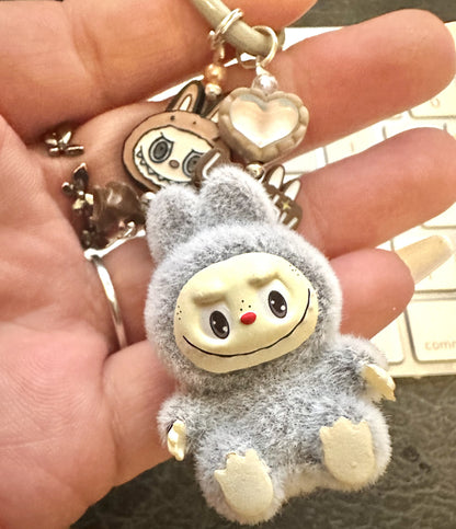 Cute Handmade keyring Labububu Heart Charm Pendant Kawaii Doll Keychain Bag