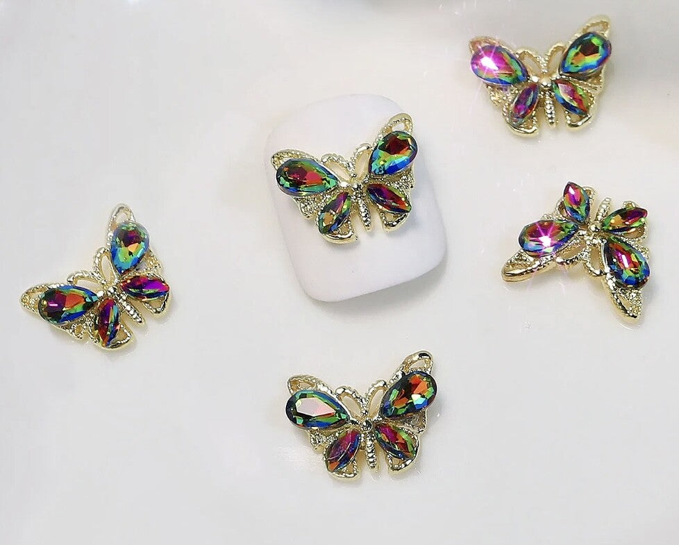 Butterfly Nail Art Gem 3D Flat Back Rhinestone Charm Crystal Acrylic Gel X 10