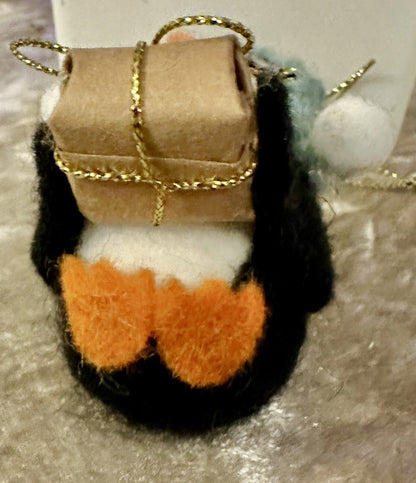 Christmas Penguin Baby Felt blue knitted bobble hat Gift Hanging Tree Decoration