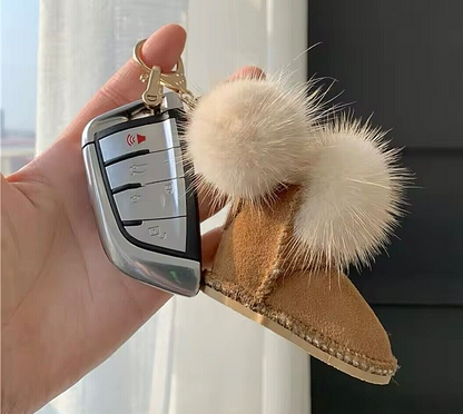 Cute Furry Snow brand boot keyring Gift pom pom Fur shoe Keychain Bag Charm