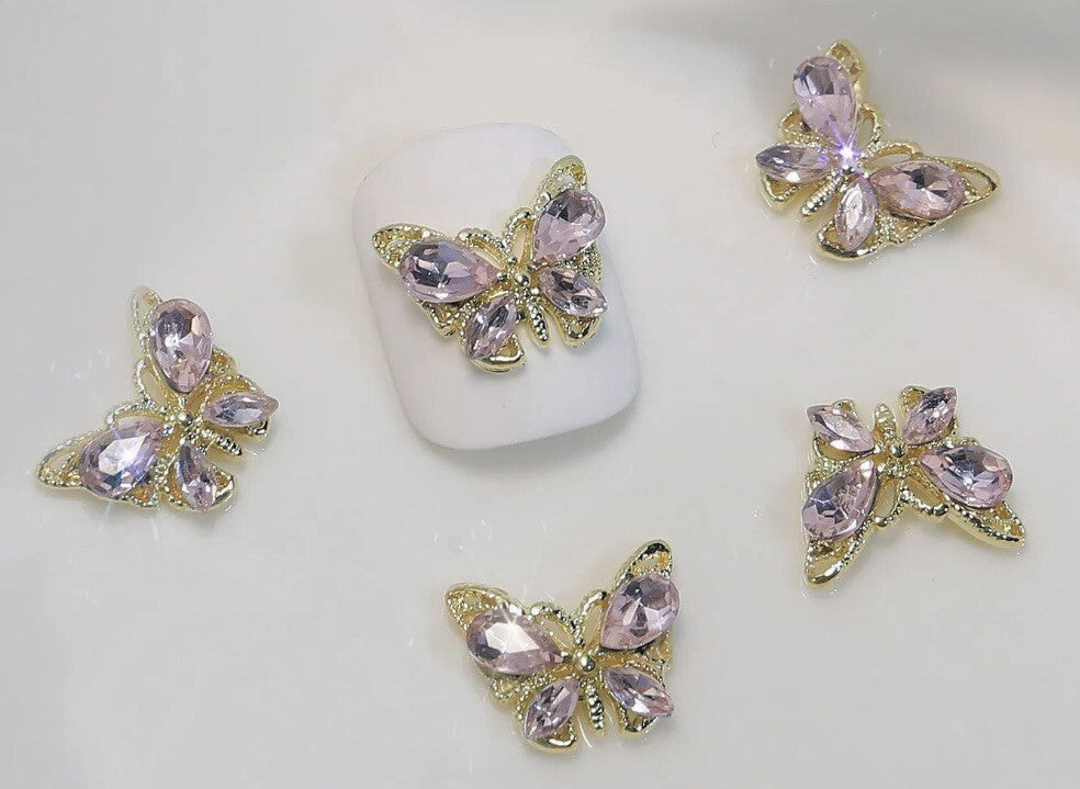 Butterfly Nail Art Gem 3D Flat Back Rhinestone Charm Crystal Acrylic Gel X 10