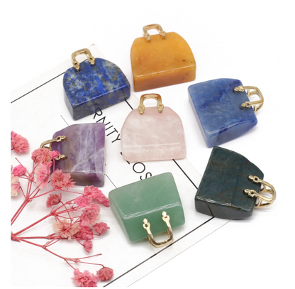 Handbag Crystal Stone Quartz Natural Healing Pendant Carved Display Ornament