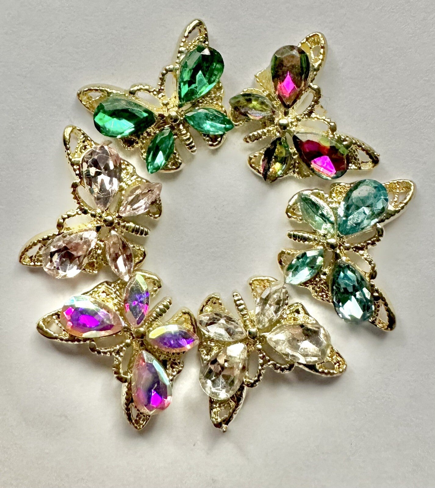 Butterfly Nail Art Gem 3D Flat Back Rhinestone Charm Crystal Acrylic Gel X 10
