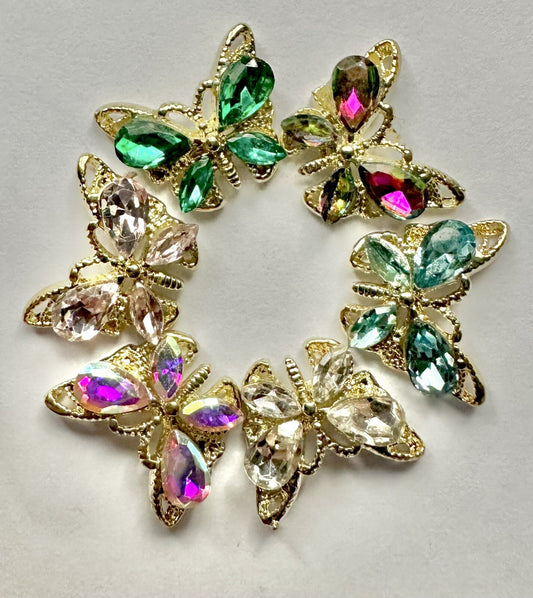 Butterfly Nail Art Gem 3D Flat Back Rhinestone Charm Crystal Acrylic Gel X 10