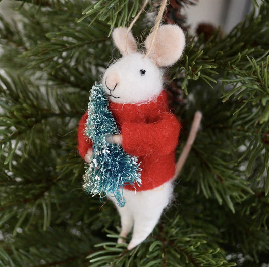 Christmas Mouse Hanging Felt Jumper Carrying Tree Decoration Winter Ornament