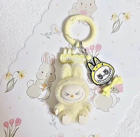 Cute Handmade keyring Labububu Heart Charm Pendant Kawaii Doll Keychain Bag