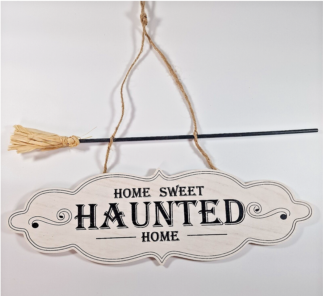 Halloween Hanging Sign Wall Plaque Haunted Home Broom Sweet Decoration