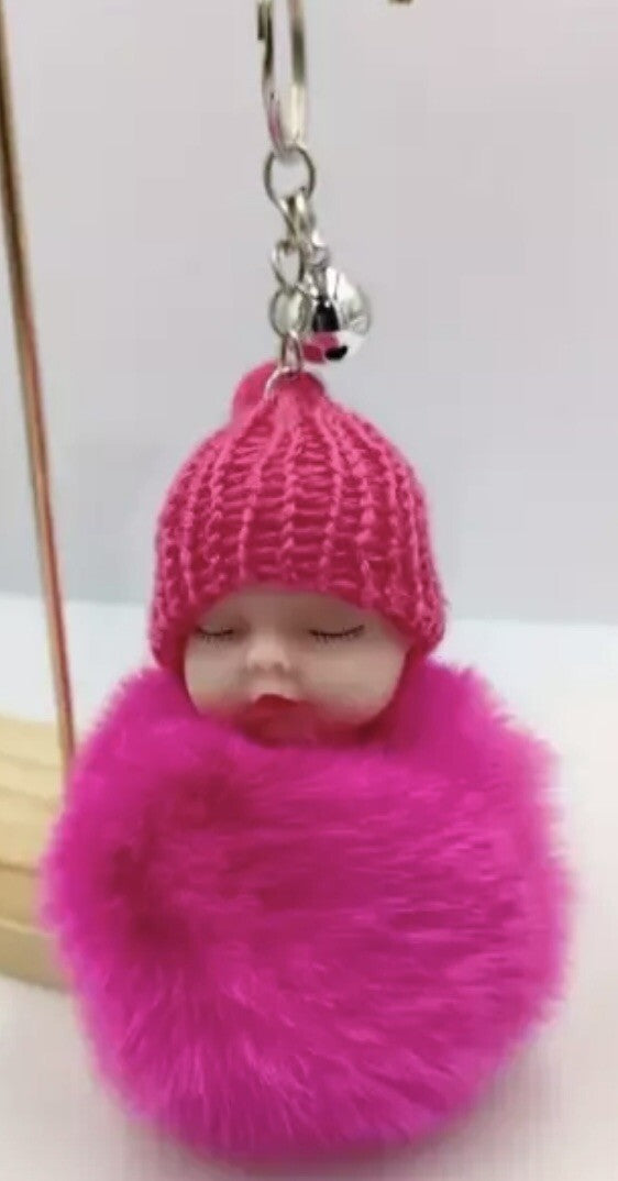 Baby Mama Keyring Pom Pom Car Key chain Bag Charm Doll Blue Pink Red Xmas Gift